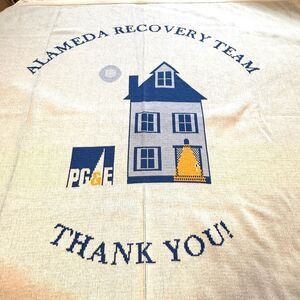 LOGO Knits Blanket Throw 62" x 56" Vintage PG&E Alameda Recovery Team Thank You